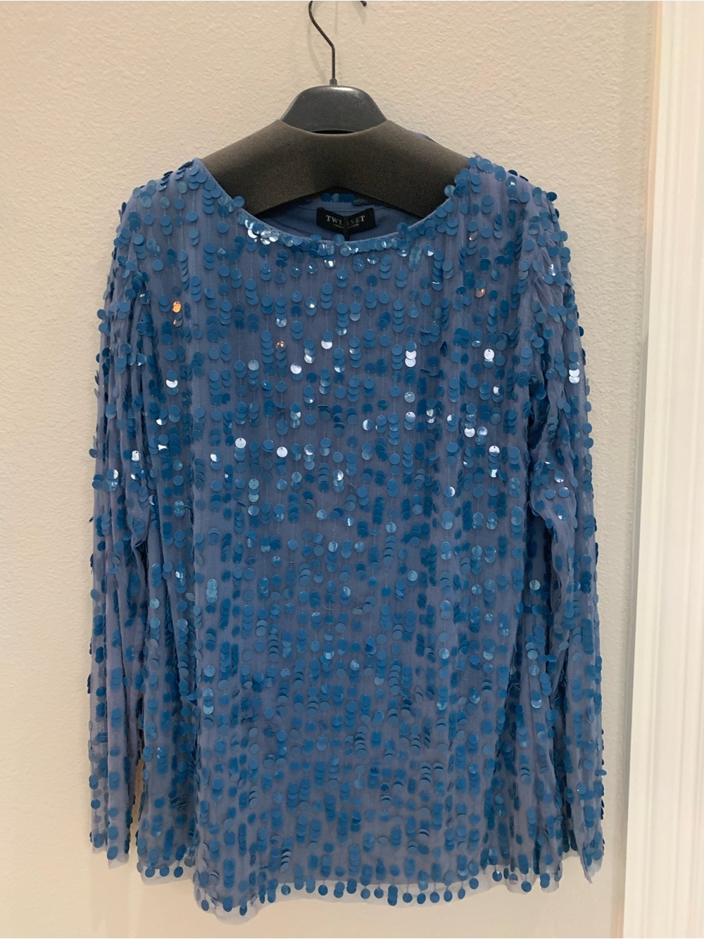 Blue sequenced TwinSet Simona Barbieri blouse.